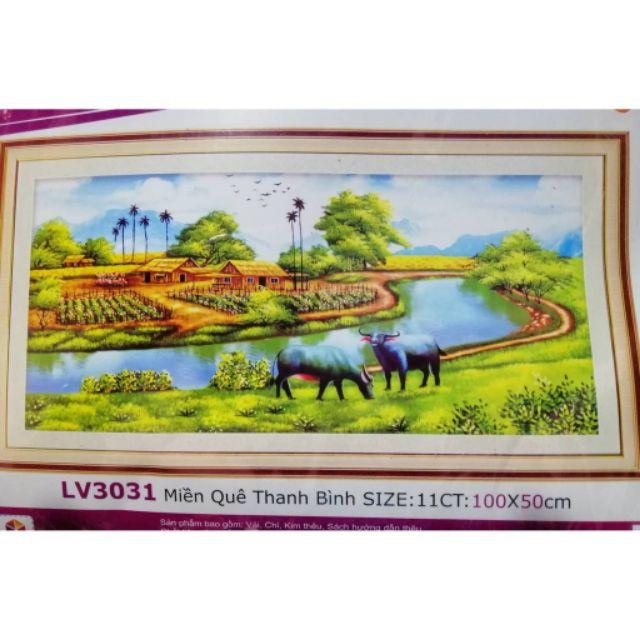 Tranh thêu 3D:100X50cm MIỀN QUÊ THANH BÌNH LV3031