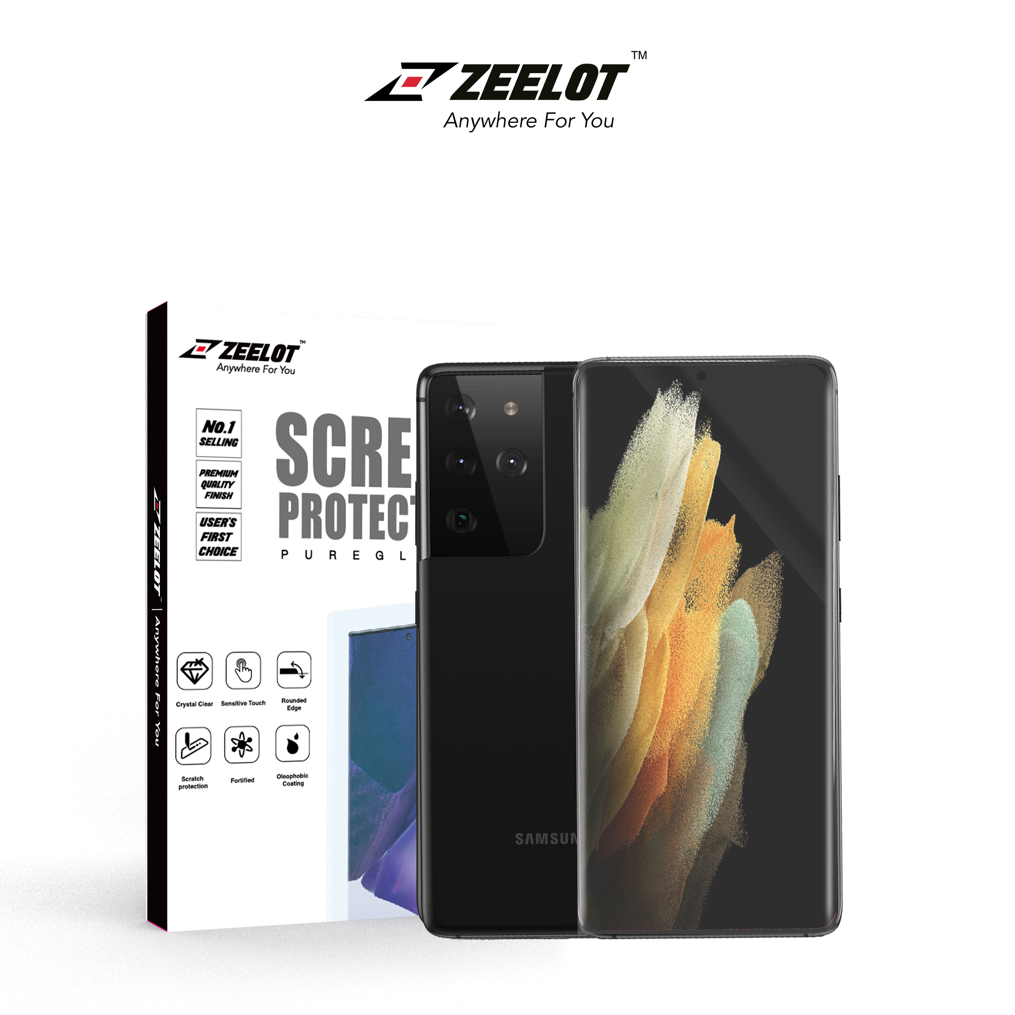 Miếng Dán Cường Lực ZEELOT UV LOCA Trong cho Samsung S21 Ultra/ S21 Plus_ Hàng Nhập Khẩu