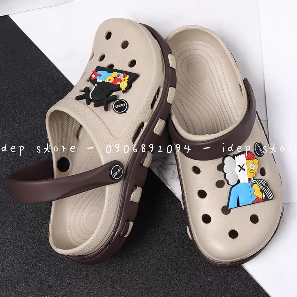 Dép Cross Nâu unisex tặng 4 sticker- Giày sục siêu nhẹ đi mưa (Form nhỏ) iDÉP SL013