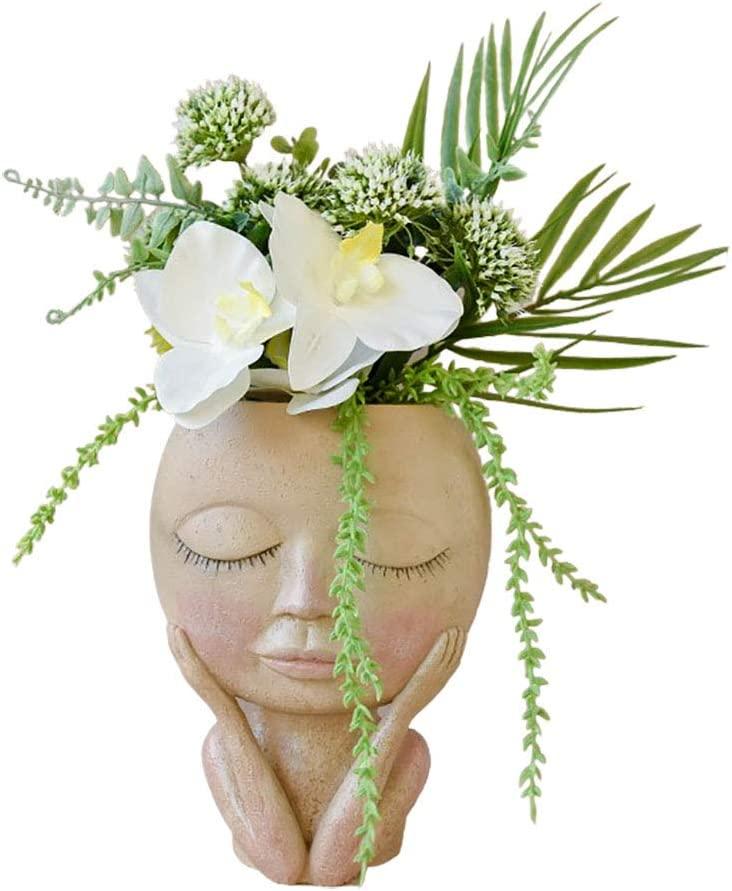 Chậu hoa mặt, Chậu trồng cây mọng nước bằng nhựa Chậu hoa sáng tạo Bình hoa hình đầu người có lỗ thoát nước cho gia đình, văn phòng, trang trí sân vườn