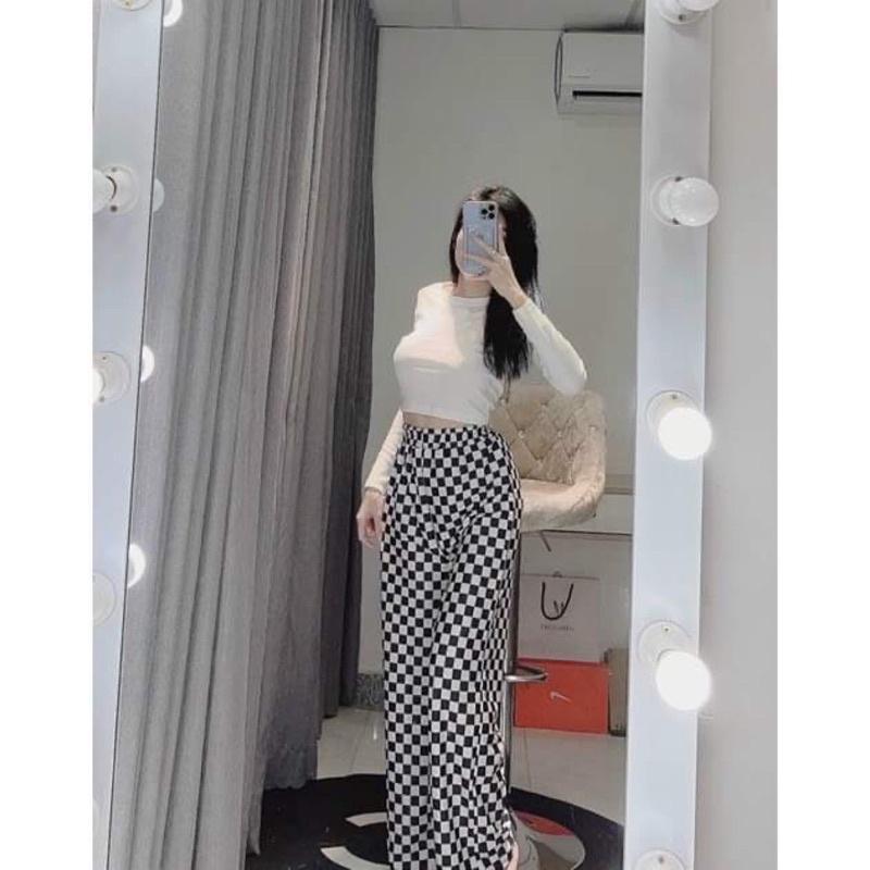 quần ống rộng họa tiết vuông đẹp và sành điệu