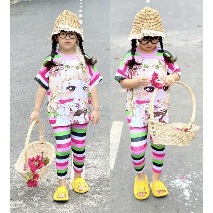 Bộ tay ngắn quần dài thun lạnh in 3D siêu đẹp, bộ quần áo bé gái