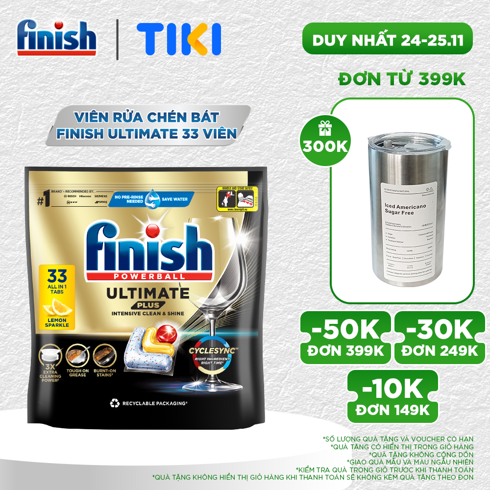 Viên rửa chén bát hương chanh Finish Ultimate Plus All in one túi 33 viên - dòng siêu cao cấp