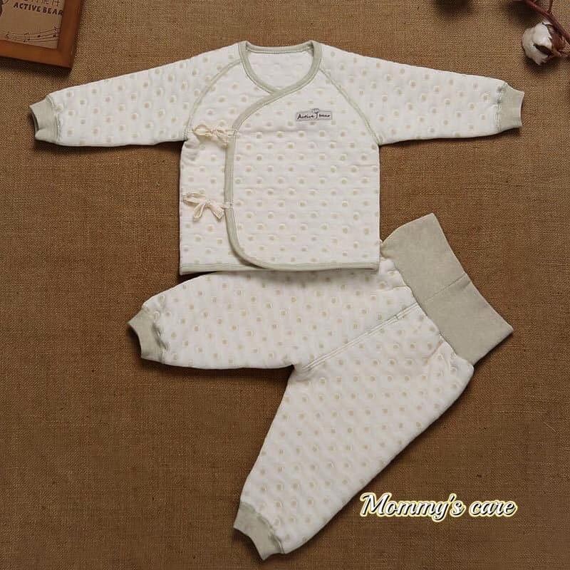 Bộ thu đông dài tay cạp cao trần bông Mommy's care 100% cotton hữu cơ tự nhiên, không tẩy nhuộm hoác chất
