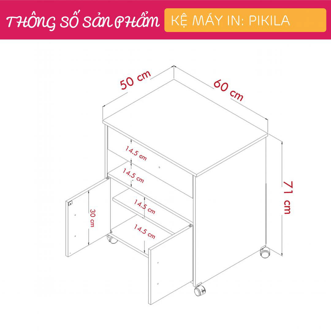 Kệ để máy in gỗ hiện đại SMLIFE Pikila  | Gỗ MDF dày 17mm chống ẩm | D60xR50xC71cm