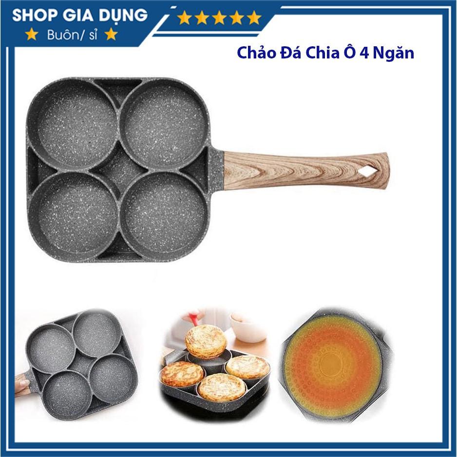 Chảo Đá Chia Ô 4 Ngăn Chiên Dán Đa Năng Chống Dính Tốt, Nấu Được Tất Cả Các Loại Bếp