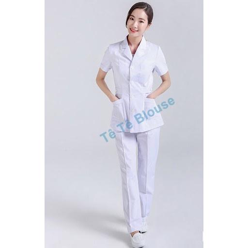 Bộ Quần Áo Blouse CỘC TAY, Dáng Dài Ngang Mông NAM NỮ Cho Điều Dưỡng, Y tá ,Dược Sĩ, Vải Lon Nhật Và Thô Cotton