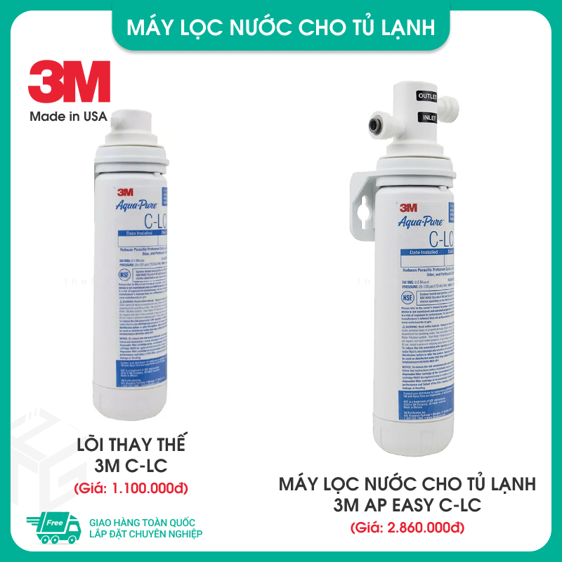 [MIỄN PHÍ LẮP ĐẶT] Máy Lọc Nước Mỹ 3M AP EASY C-LC Dành Cho Tủ Lạnh (70020345958), Công suất lọc 2.839L, 3M Carbon Block Filtration, Có bán lõi thay thế (3M C-LC) - Hàng Chính Hãng 3M