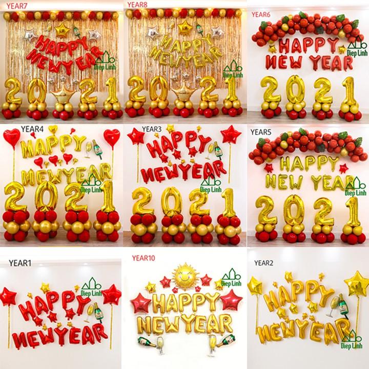Sét Bóng Trang Trí Chúc Mừng Năm Mới Happy New Year 2022