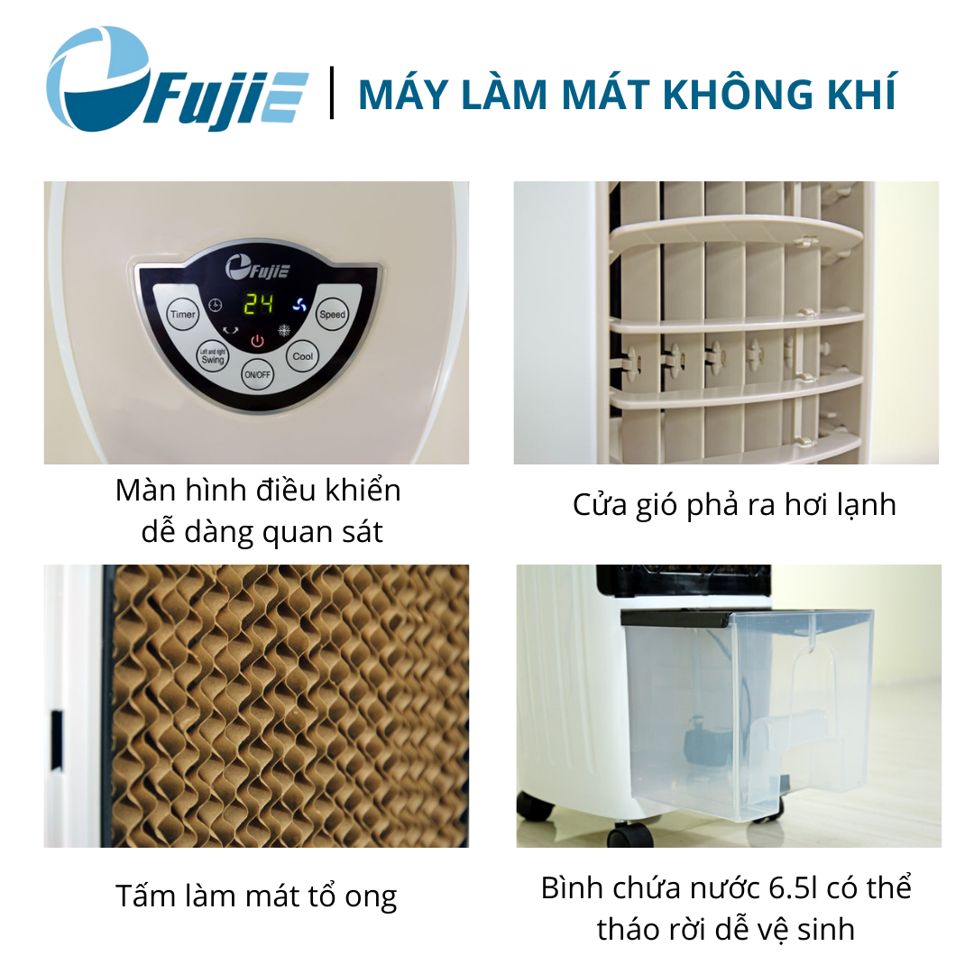 Máy làm mát không khí không phun sương FujiE AC-18B cho phòng 6-10m2, bình chứa 6,5 lít kèm điều khiển từ xa - Hàng chính hãng