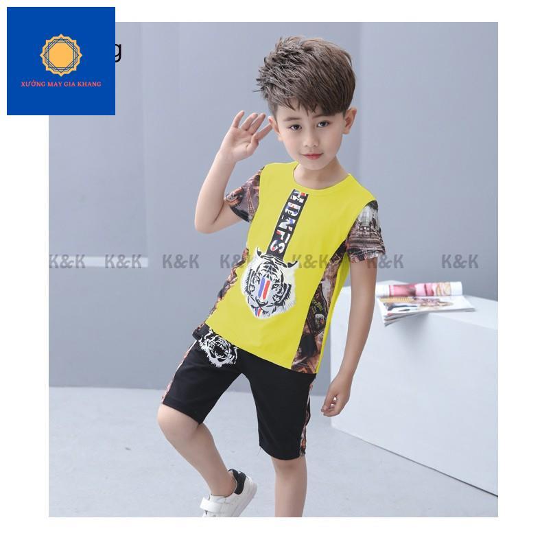 Đồ bộ quần áo thun bé trai in cọp, may phối in 3D, chất cotton thoải mái mát mẻ - Quần áo trẻ em - GiaKhang.