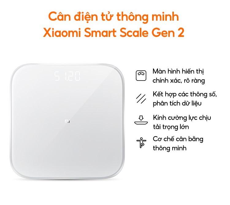 Cân Điện Tử Thông Minh Xiaomi Mi Smart Scale Gen 2 - Hàng chính hãng - Cân thông minh Phân tích chỉ số sức khỏe gia đình