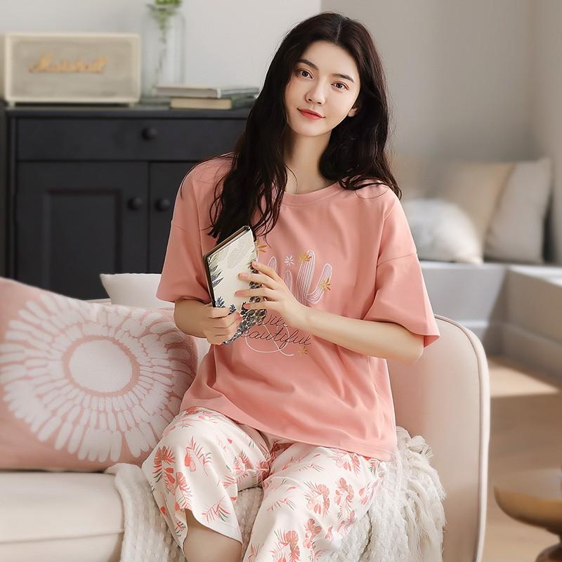 Đồ bộ lửng Quảng Châu cao cấp: Bộ mặc nhà chất chất vải COTTON 100% tự nhiên thông thoáng ngày hè (size M-2XL)