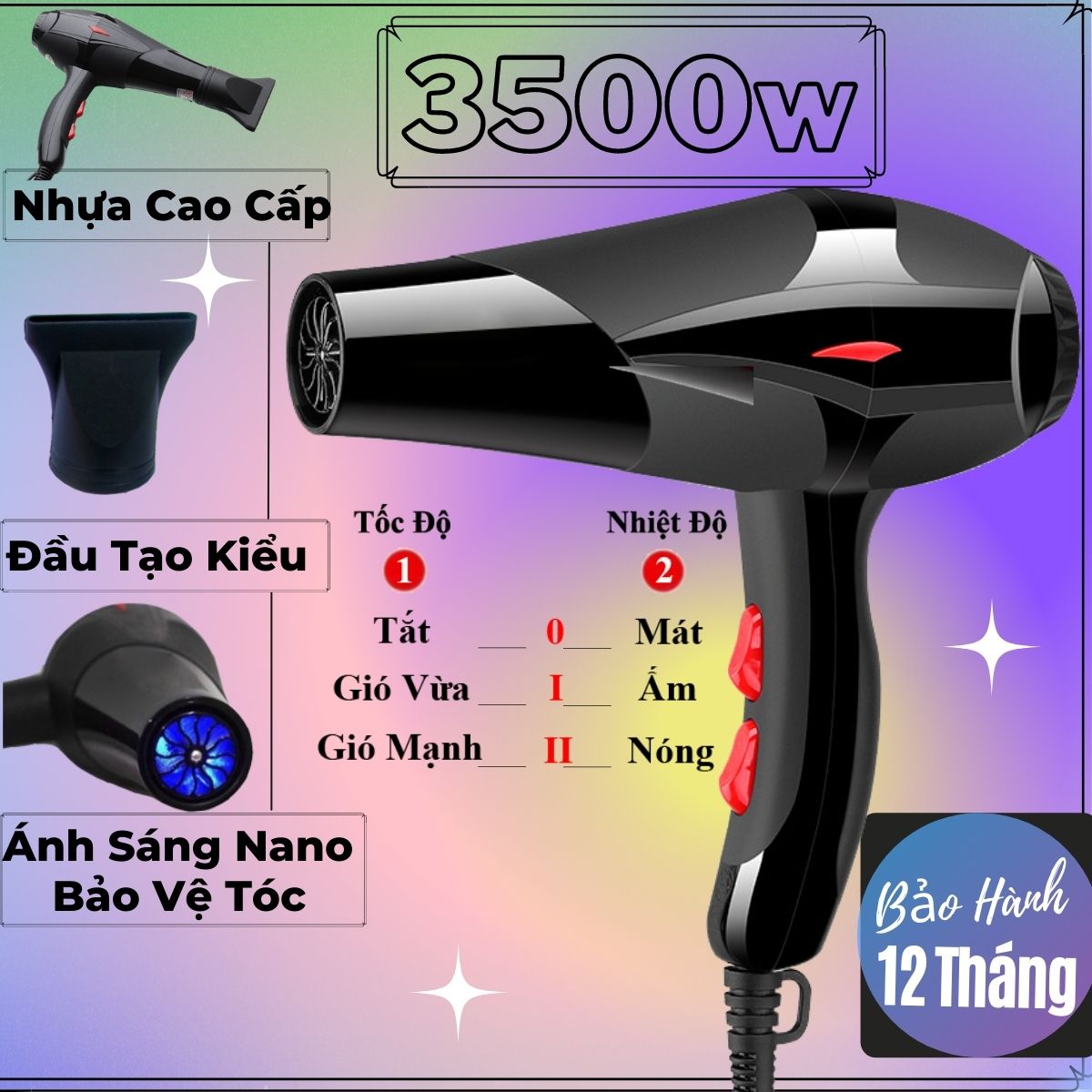 Máy Sấy Tóc 2 Chiều Nóng Lạnh Cao Cấp 3500w - Chất Liệu Nhựa Cao Cấp, Tích Hợp Ánh Sáng Nano Bảo Vệ Tóc Và Đầu Tạo Kiểu Thông Minh Cùng Nhiều Mức Gió Điều Chỉnh