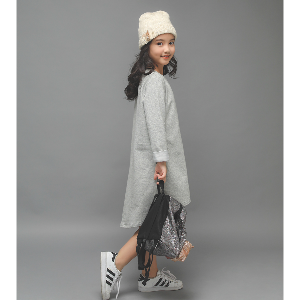 Váy nỉ dài tay Lovekids màu xám LK0282