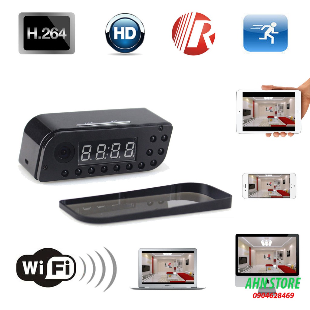 Đồng hồ để bàn cao cấp Fullhd 1080p WiFi góc rộng 170 độ cảnh báo chuyển động tầm nhìn ban đêm - Camera WiFi theo dõi trực tiếp trên điện thoại