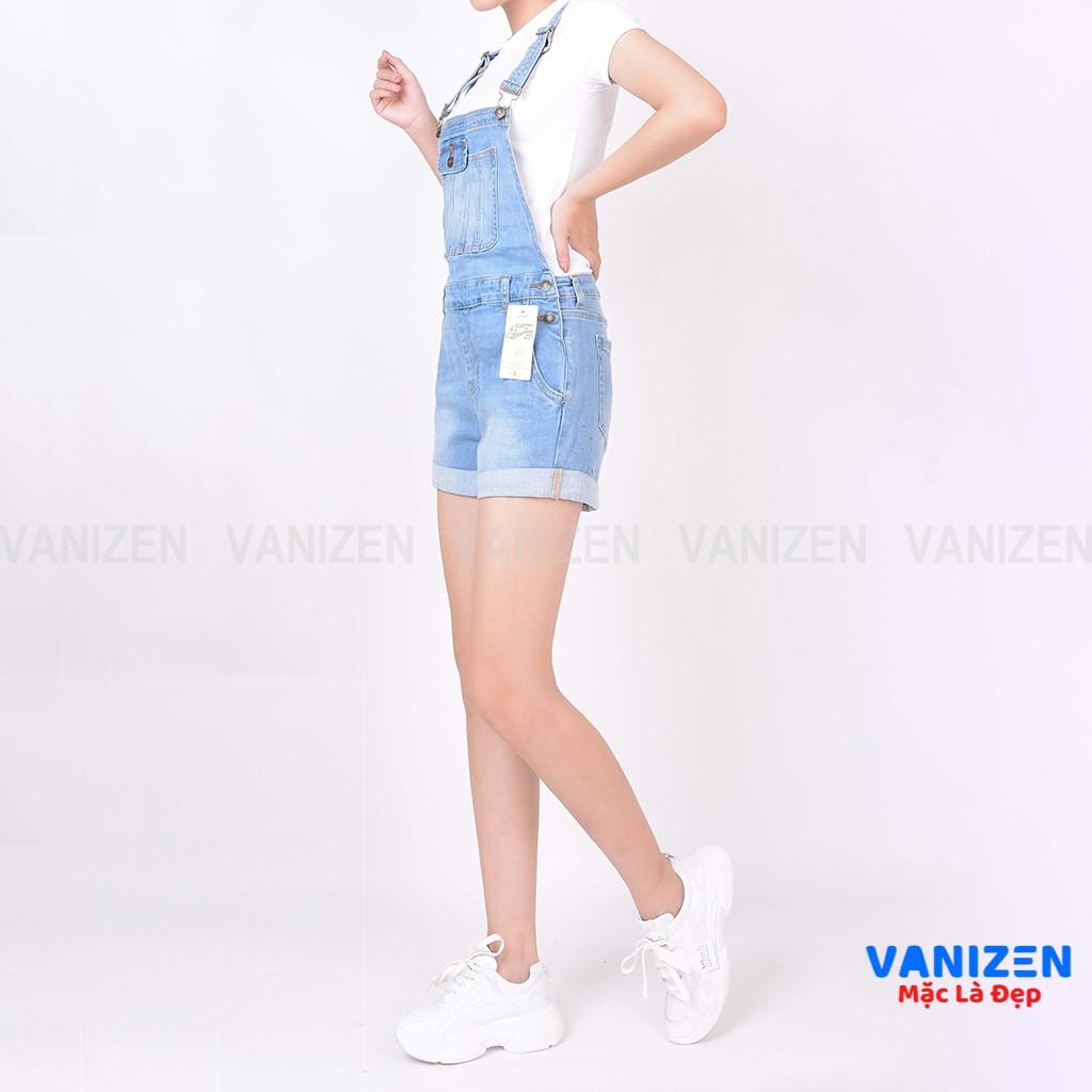 Quần short yếm jean nữ ngắn đẹp lưng cao cạp cao trơn hàng hiệu cao cấp mã 452 VANIZEN