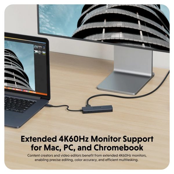 HUB chuyển đổi HyperDrive Next 6 IN 1 Port USB-C Hub - Truyền tải dữ liệu nhanh, hỗ trợ màn hình 4K60Hz - HD4002GL - Hàng Chính Hãng