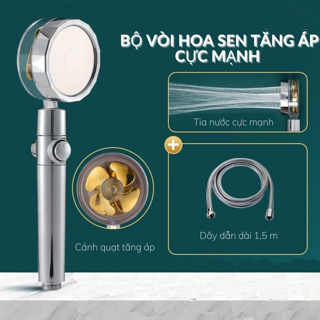 Bộ Vòi Hoa Sen, Vòi Sen Tăng Áp Cao Cấp, Có Cánh Quạt, Có Lõi Lọc, Kèm Dây 1,5 Mét