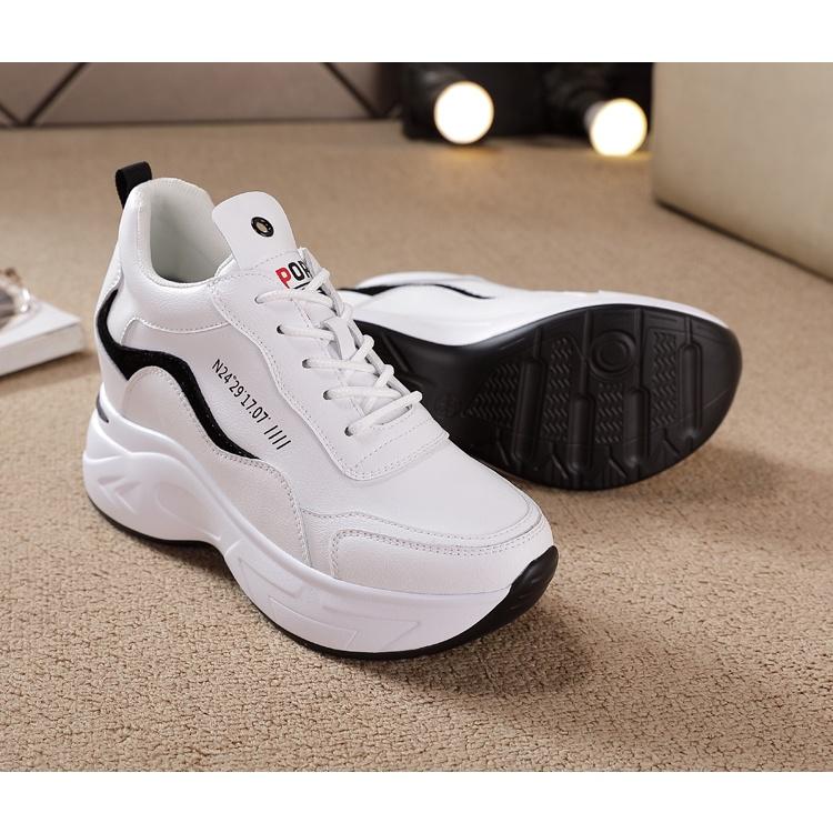 Giày thể thao nữ độn đế, sneaker độn đế loại cao cấp, 8.5cm tôn chiều cao, bằng da PU, 2 màu