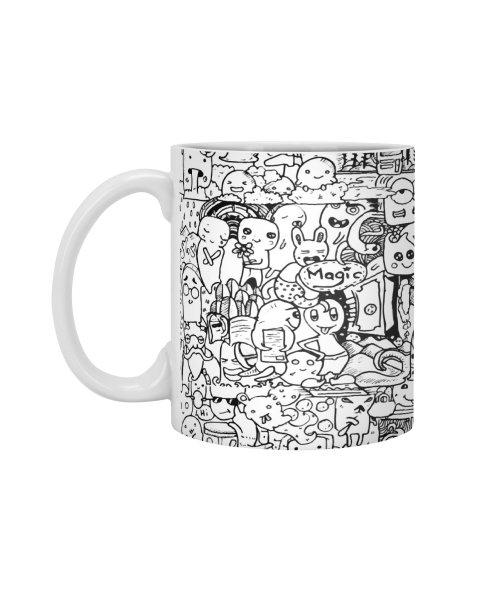Ly Cốc Sứ Cao Cấp hình Doodle creatures black and white line art