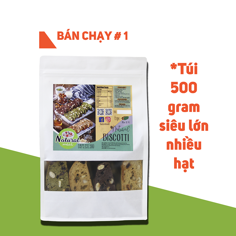 Bánh ăn kiêng Biscotti vị vani, bánh ăn kiêng không đường 500gr - B01 - Mix 3 vị,500 gram