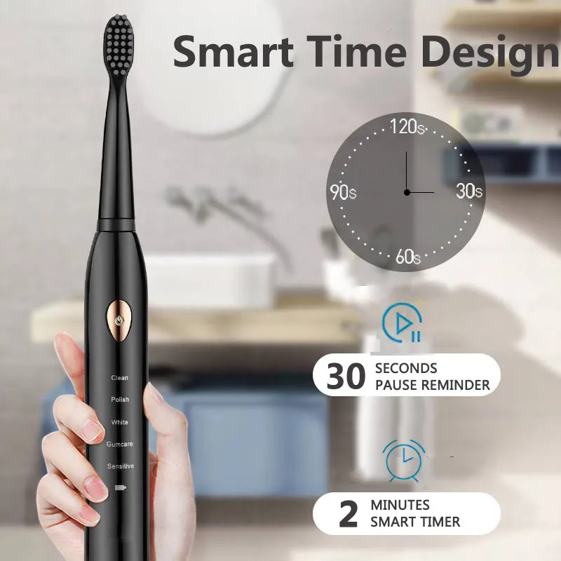 Bộ Bàn Chải đánh răng điện Tự động 5 Chế Độ, Công Nghệ Sóng Âm Sonic Kèm 4 đầu Bàn chải Electric Toothbrush Hàng chính hãng