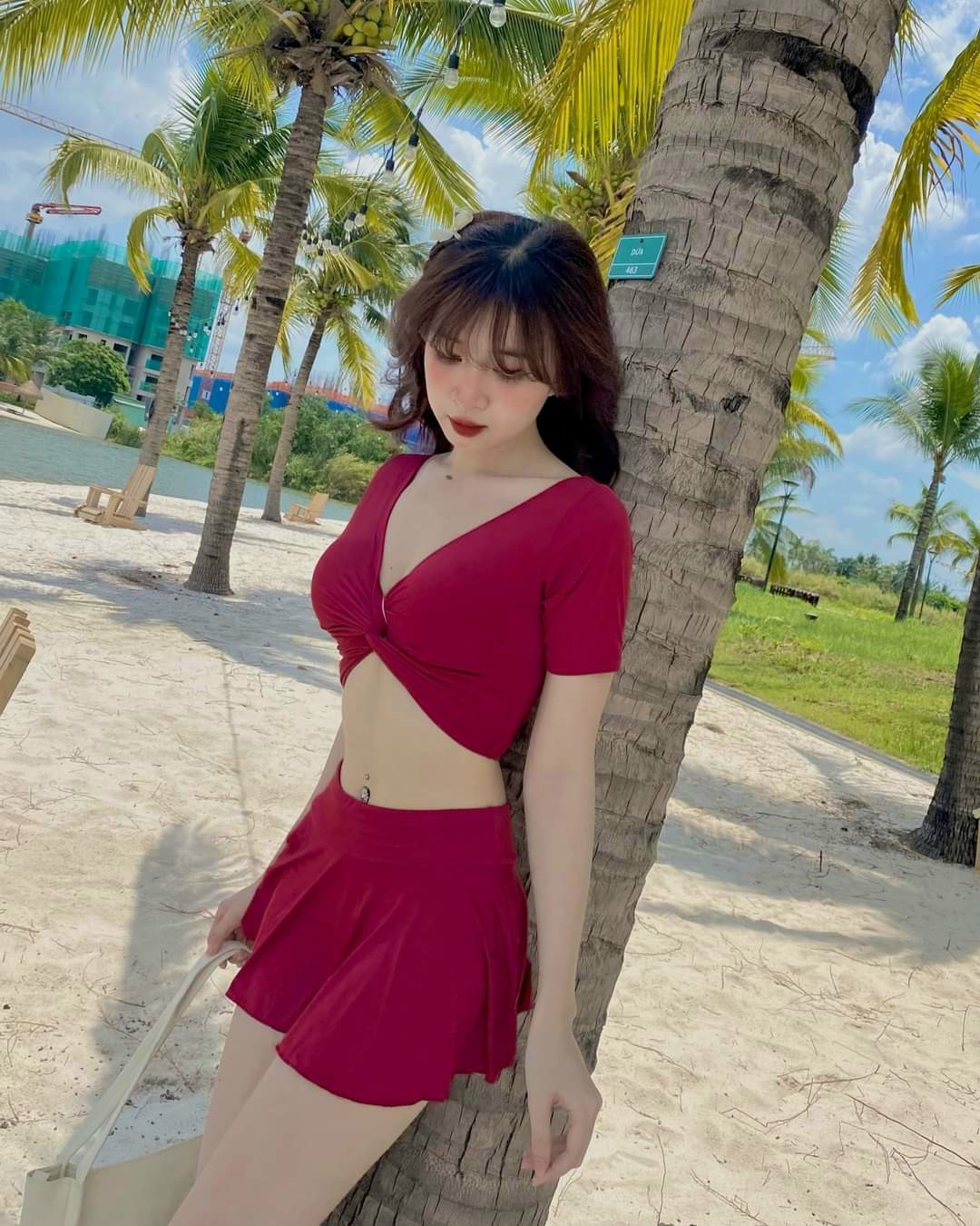 Set Váy Bơi Nữ Croptop Dây Rút