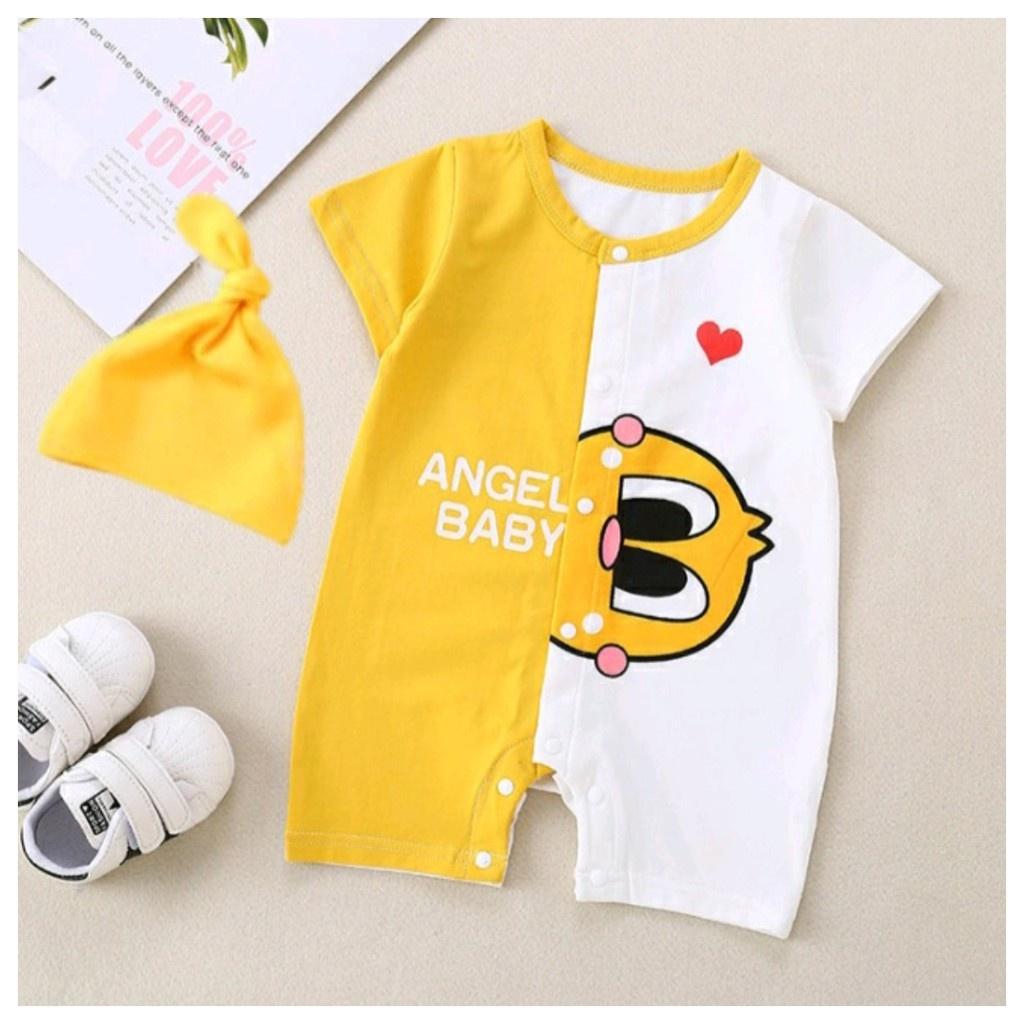 Bộ Body cộc tay kèm mũ cho bé trai bé gái họa tiết hình thú dễ thương từ 3-12kg