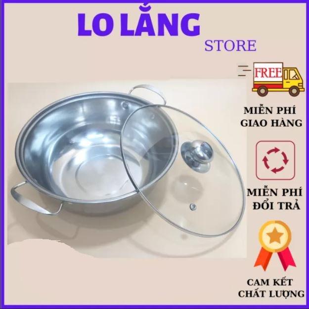 Nồi lẩu inox dày 26cm có nắp kính và tay cầm chống nóng cao cấp dùng được bếp từ và mọi loại bếp