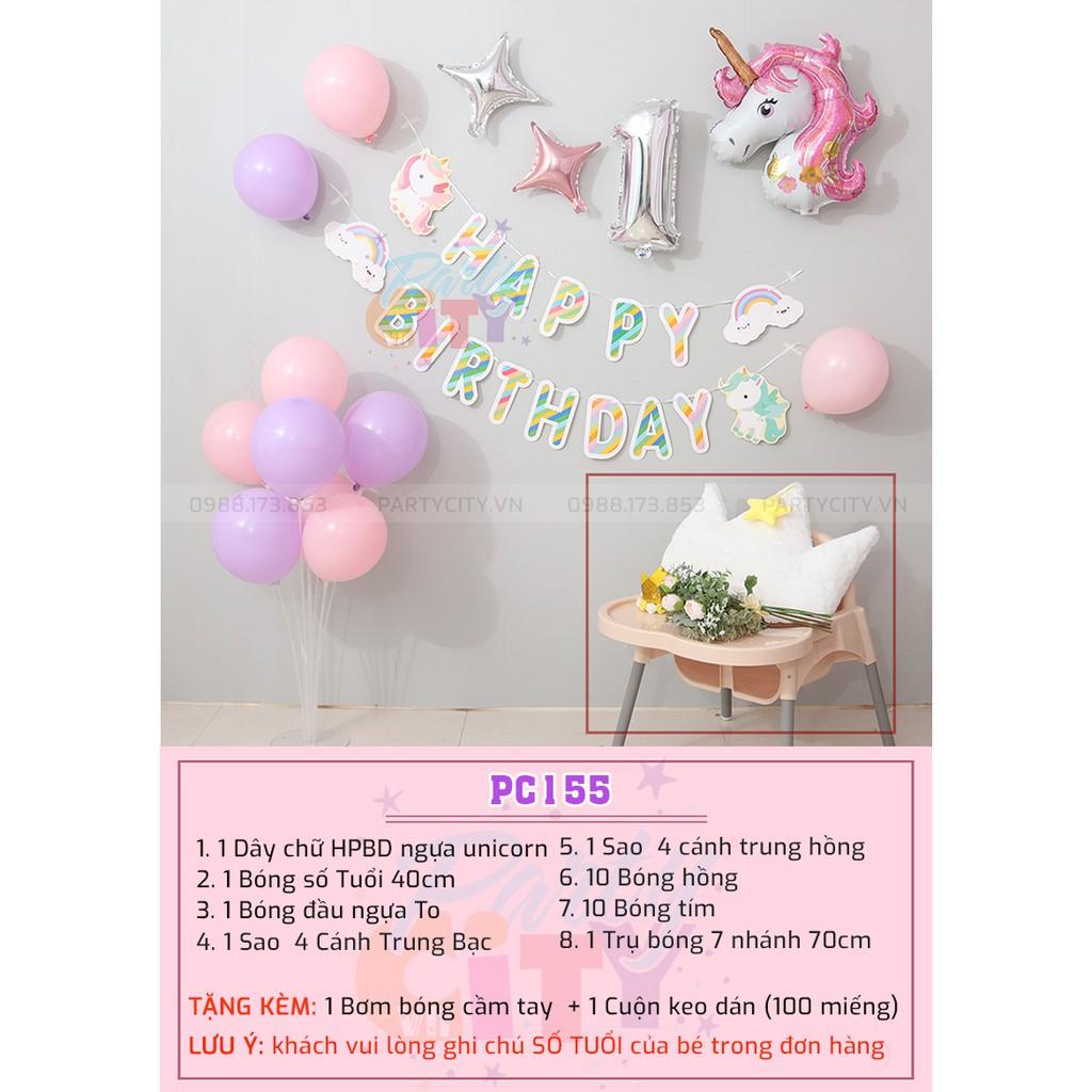 Set bóng sinh nhật cho bé trai bé gái chữ happy birthday chủ đề đáng yêu kèm phụ kiện trang trí sinh nhật tại nhà