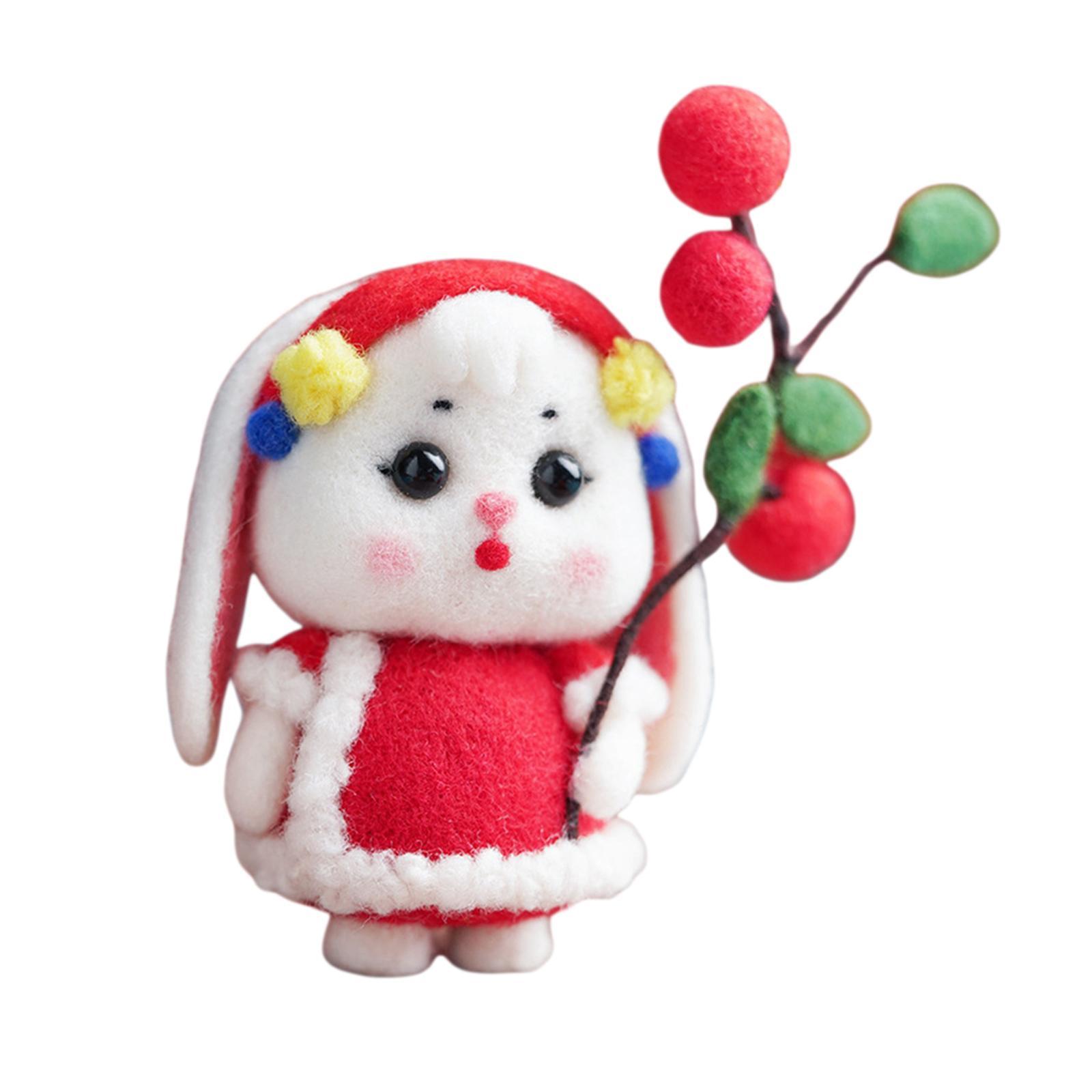Bunny Felting Kit with Tools Animal Doll Keychain Gift for Holiday