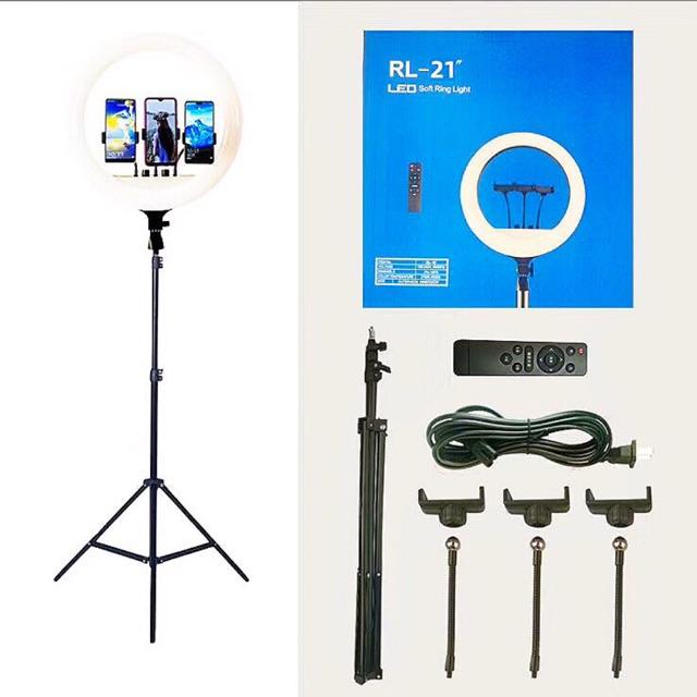 Đèn Livestream 55CM RL-21 (65W) kẹp được 3 đt + remote điều chỉnh đèn + chân đèn thép 2m (tặng kèm đầu đọc thẻ nhớ cao cấp)