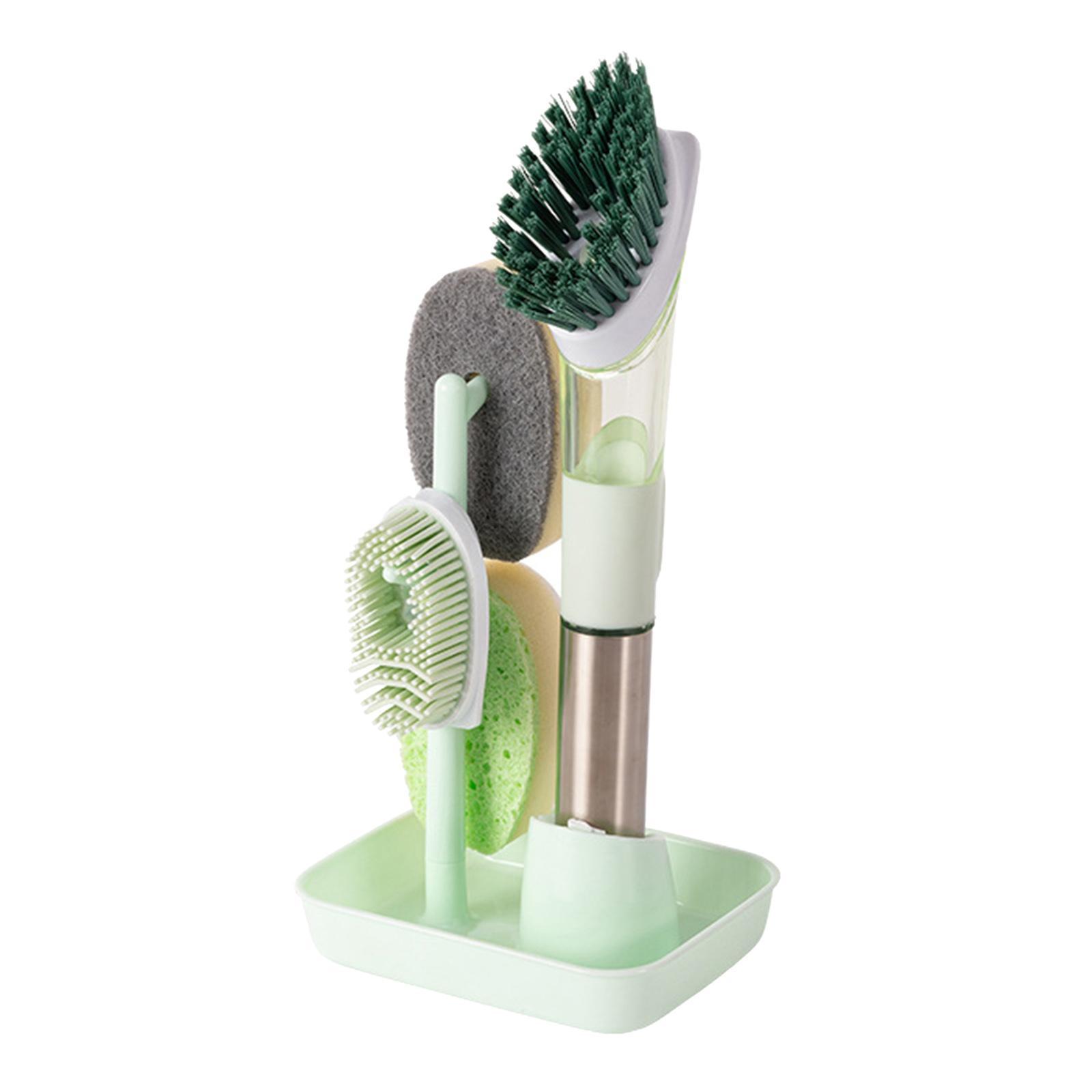 Kitchen Cleaning Brush Set Washing Scrubbing Cleaner Drying Holder Green