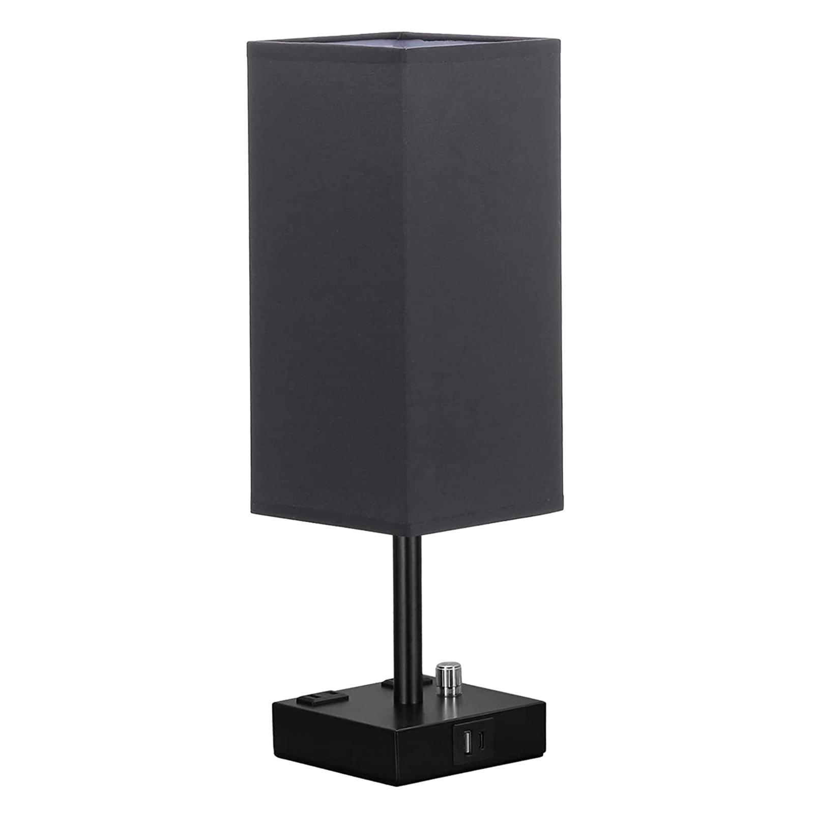 Bedside Lamp, Table Lamp with USB Ports and Outlets with Linen Shade Dimmable NightStand Lamp, Desk Lamp for Room Decor