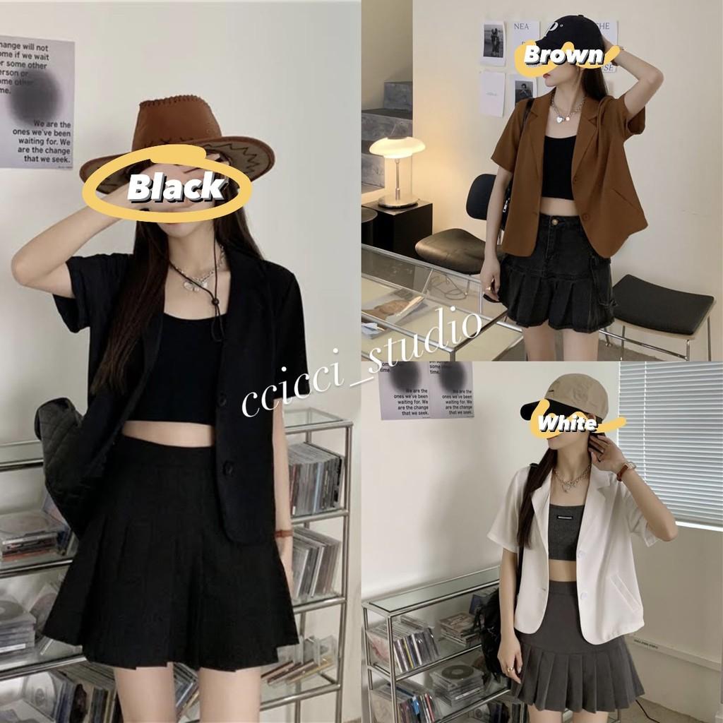 Blaze Áo Khoác Vest Form Tay Ngắn Croptop Basic Ulzzang Mùa Hè