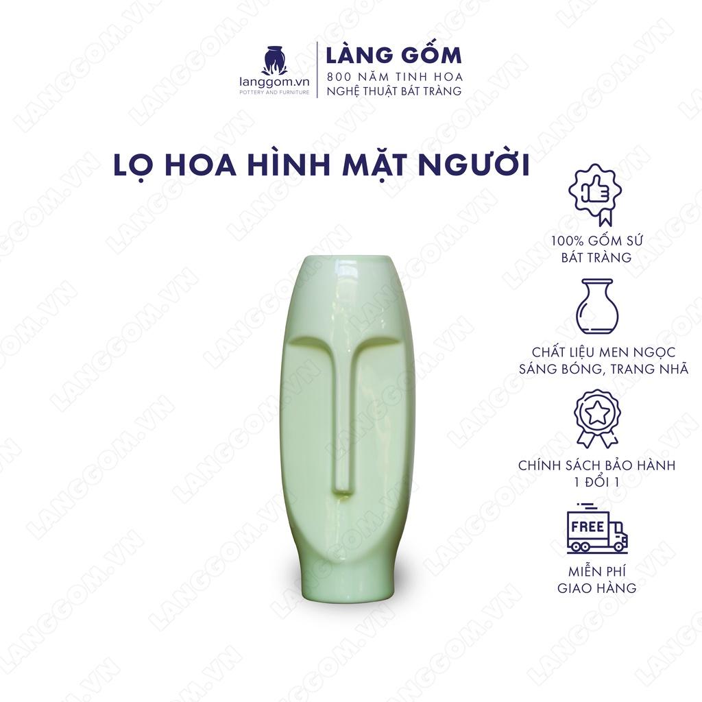 Bình hoa, lọ hoa Gốm sứ Bát Tràng cao cấp Men ngọc lọ mặt dùng làm quà tặng, trang trí - Làng Gốm Bát Tràng