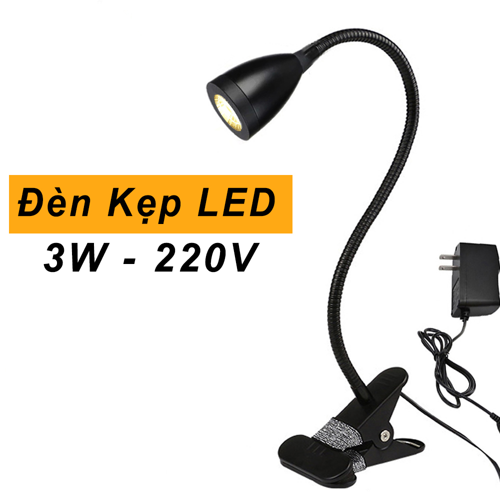 Đèn học, Đèn đọc sách kẹp bàn đầu giường LED 3W - 5V, Loại ánh sáng chiếu rọi điểm chống lóa, Ánh sáng vàng ấm