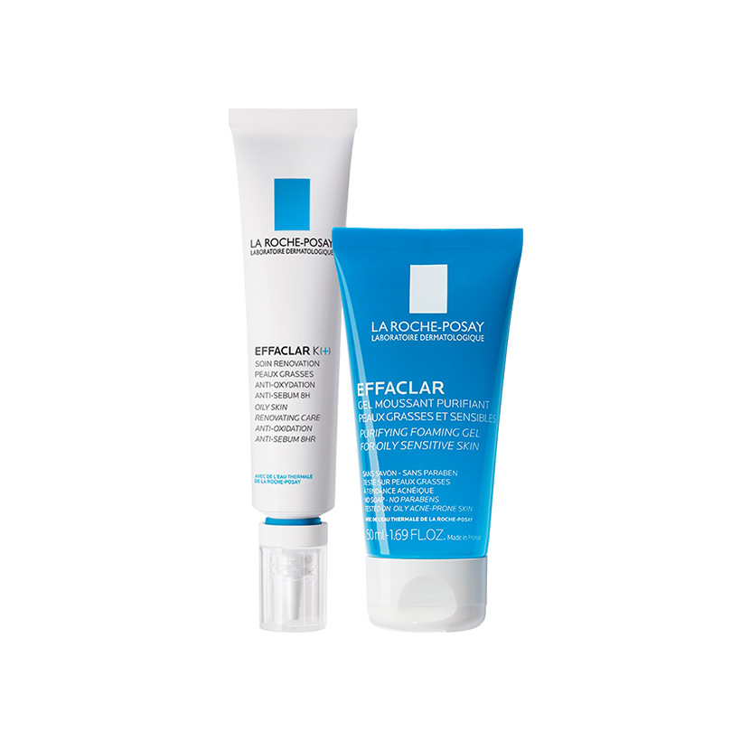 Bộ đôi kem dưỡng giúp giảm mụn đầu đen, giảm bóng nhờn La Roche-Posay Effaclar K+ 40ml và Gel rửa mặt dành cho da dầu mụn Effaclar Gel 50ml