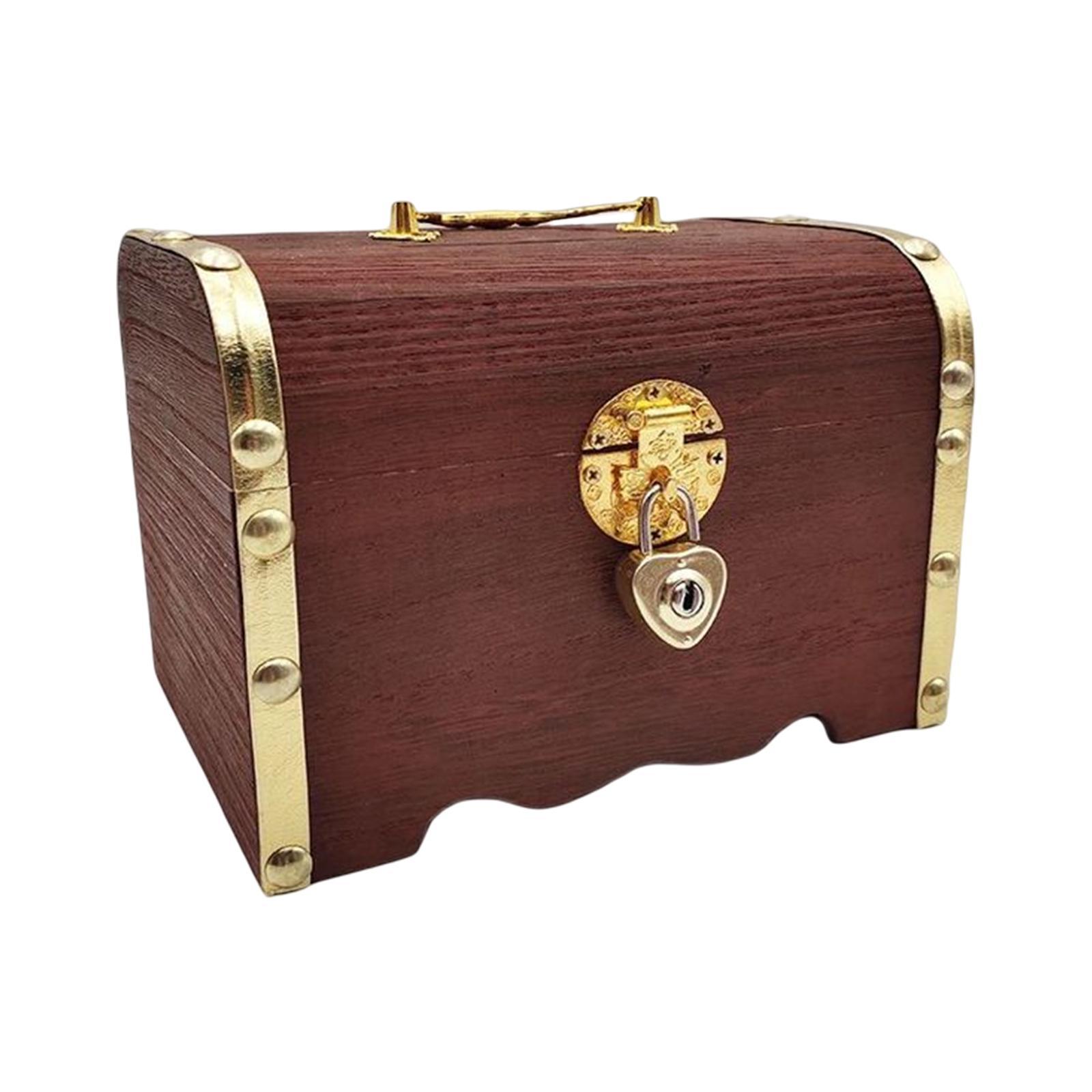Vintage Wooden Piggy Bank Jewelry Box Storage Box Retro for Home Decor Dark