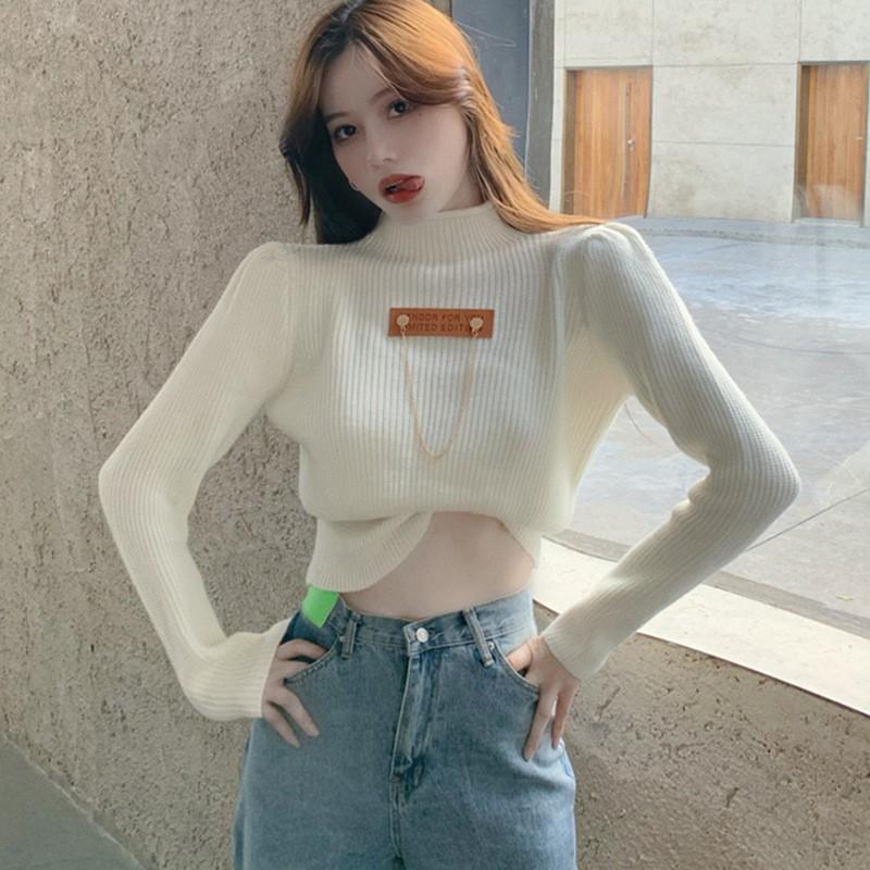 Áo Sweater Dệt Kim Cổ Lọ Tôn Dáng Cho Nữ
