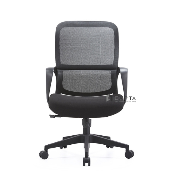 Ghế làm việc có giá đỡ chống đau lưng CE4550-M Nội thất Capta Ghế văn phòng lưới nệm vải màu đen nhập khẩu tay chân nhựa nâng hạ gật gù
