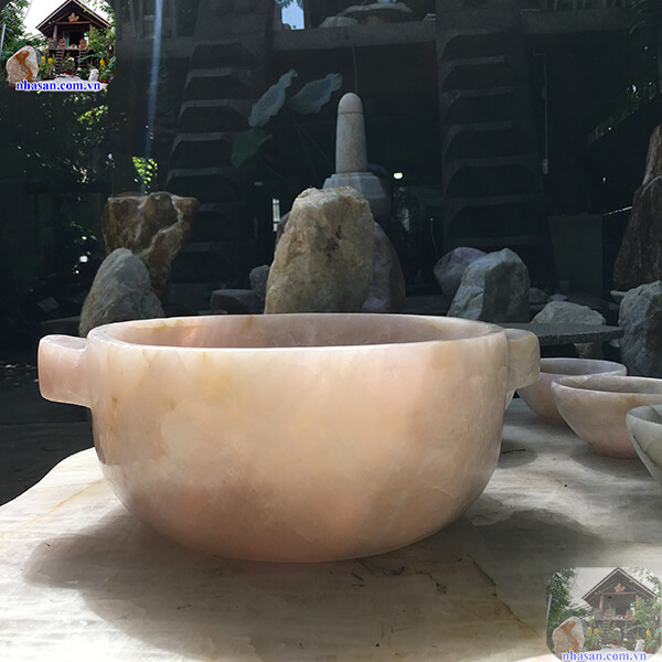 Nồi đá thạch anh hồng trấn trạch cải tạo phong thủy N02 nặng 14.4kg kích thước 34x13