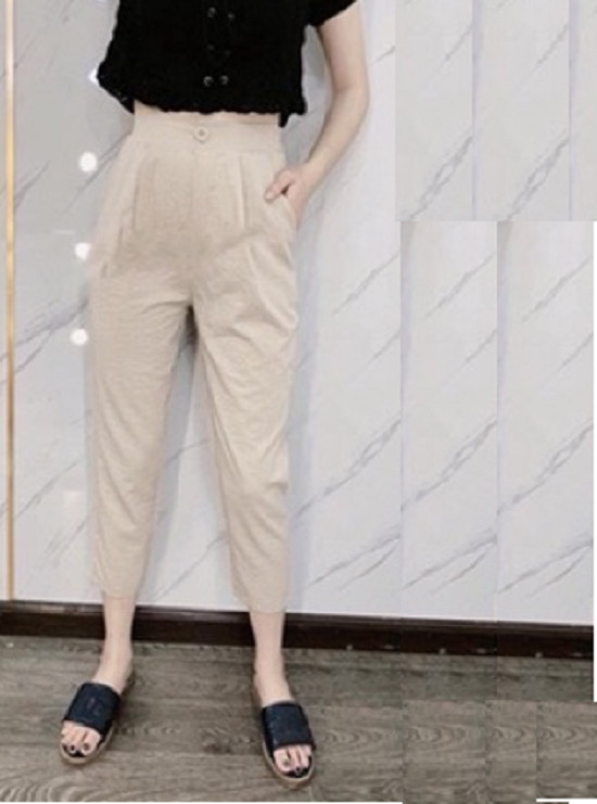 Quần baggy đính khuy chất đũi mềm mát