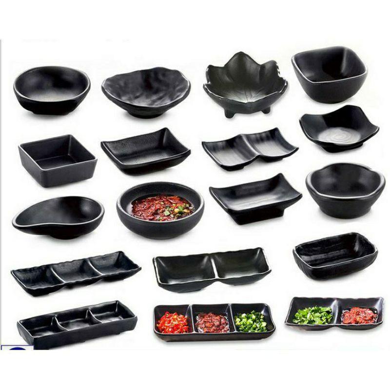 Khay chấm nhiều mẫu bằng nhựa phip cao cấp màu đen sang trọng dùng trong gia đình, nhà hàng, khách sạn