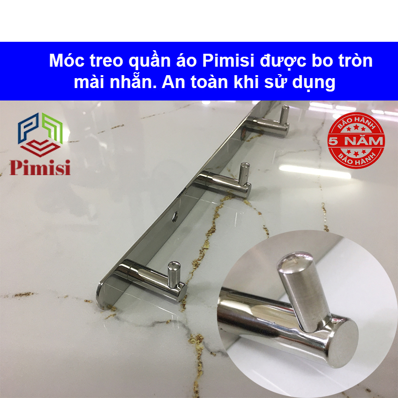 Móc treo quần áo dán tường inox 304 phụ kiện nhà tắm Pimisi - kèm keo dán siêu chắc | Hàng chính hãng