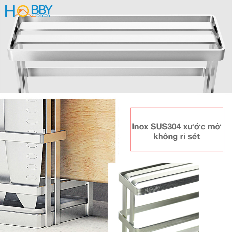 Kệ để dao thớt 2 ngăn Hobby Home Decor DD2N Inox 304 kèm khay hứng nước không rỉ sét