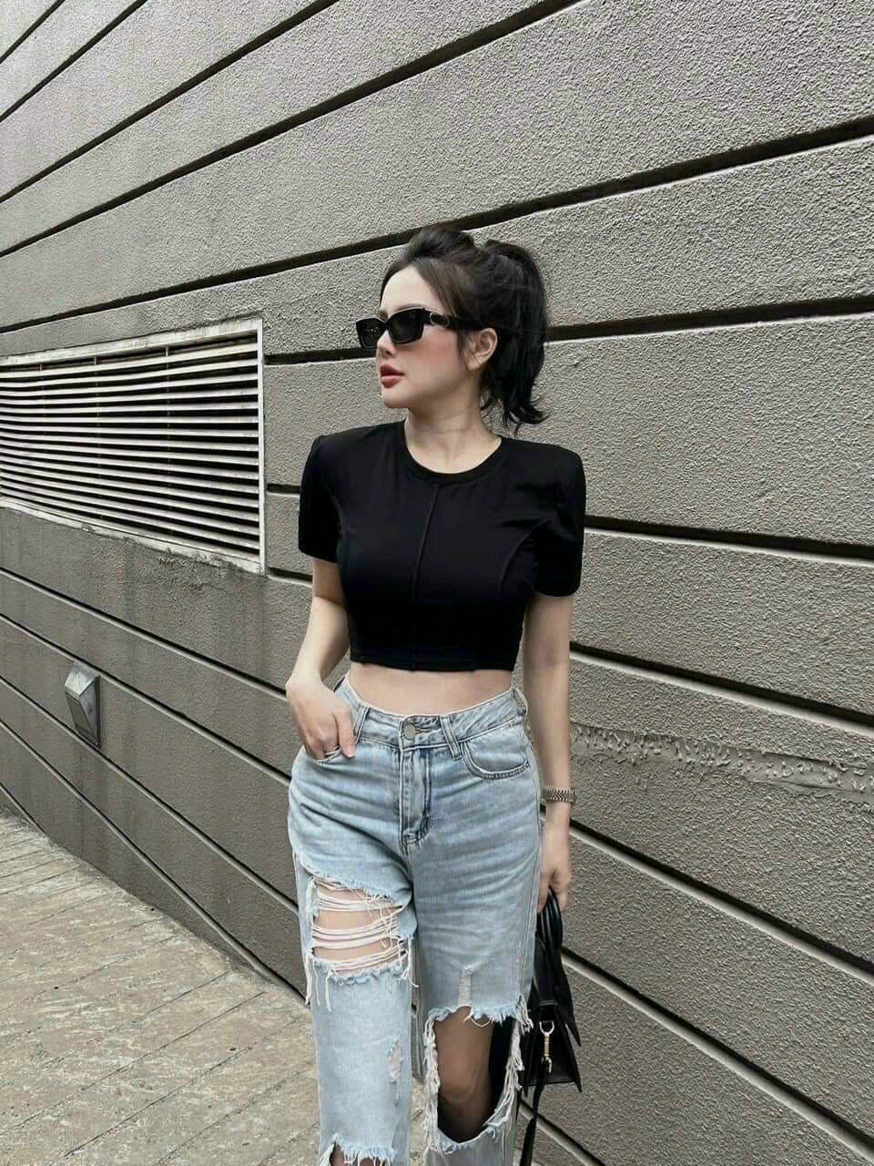 Áo Croptop Tay Ngắn Chất Thun cotton dáng ôm body thời trang cổ tròn trắng đen hồng, Áo thun nữ kiểu dáng ngắn hàn quốc