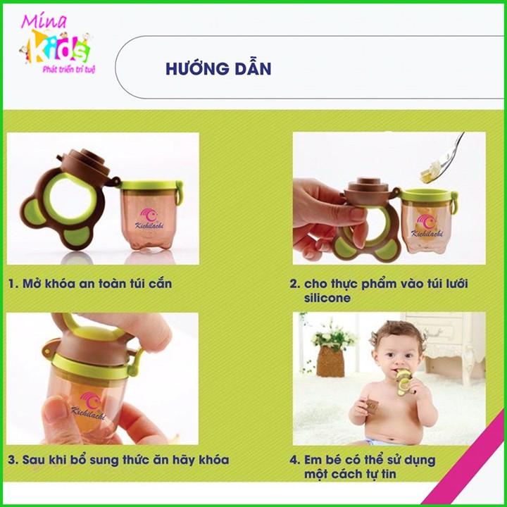 Túi Nhai Ăn Dặm Kichilachi Chống Hóc - 3 Núm Nhai Đủ Size Cho Bé