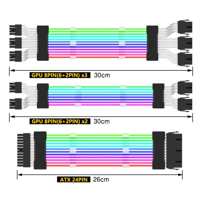 Jumpeak Máy Tính 18AWG ARGB Đồng Bộ Nguồn PSU Nối Dài Bộ ATX 24PIN VGA GPU PCI-E 8PIN 6Pin RGB PC Module Cáp